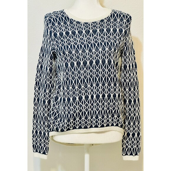 LOFT Sweaters - LOFT Women Size SP Blue White 100% Linen Textured Sweater Office Preppy Staple